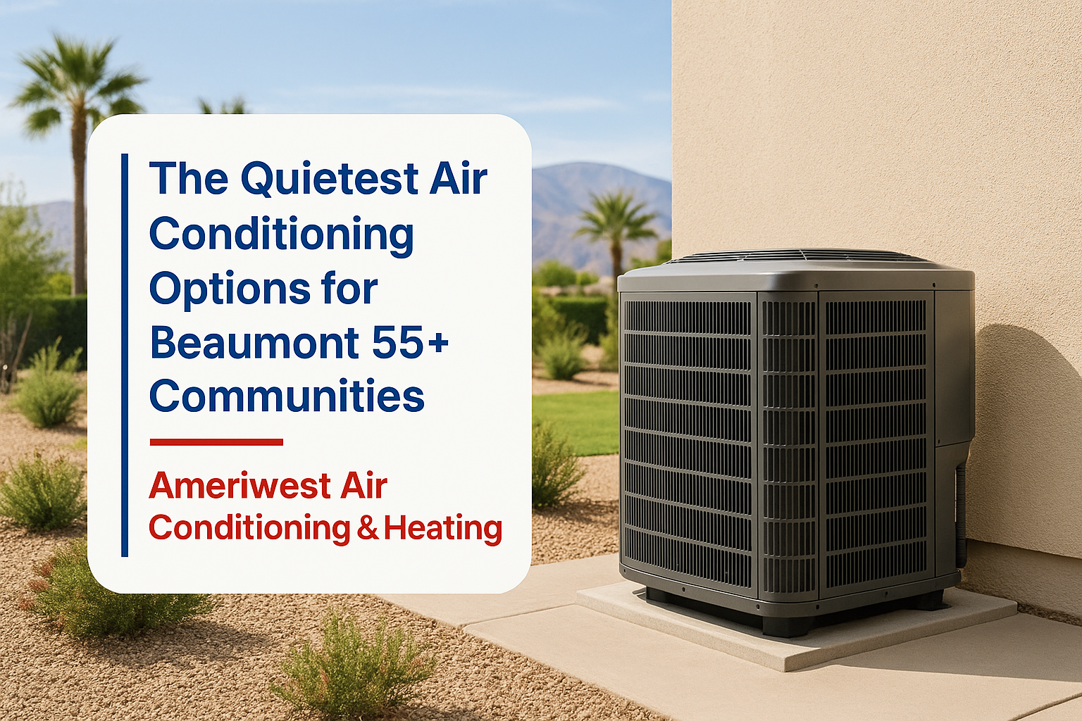 An air conditioning unit outside a stucco home in Beaumont, showcasing Ameriwest Air Conditioning & Heating's service.